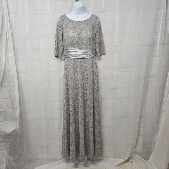 NWT Ever Pretty Dress Floral Lace Gray Satin Maxi Whimsigoth  12 - Picture 1 of 15